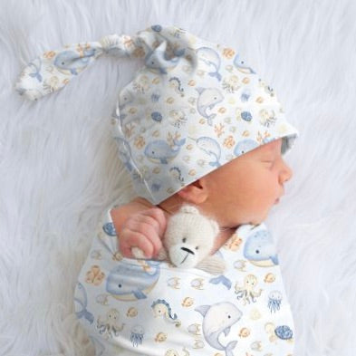 Ocean Blue Top Knot Beanie