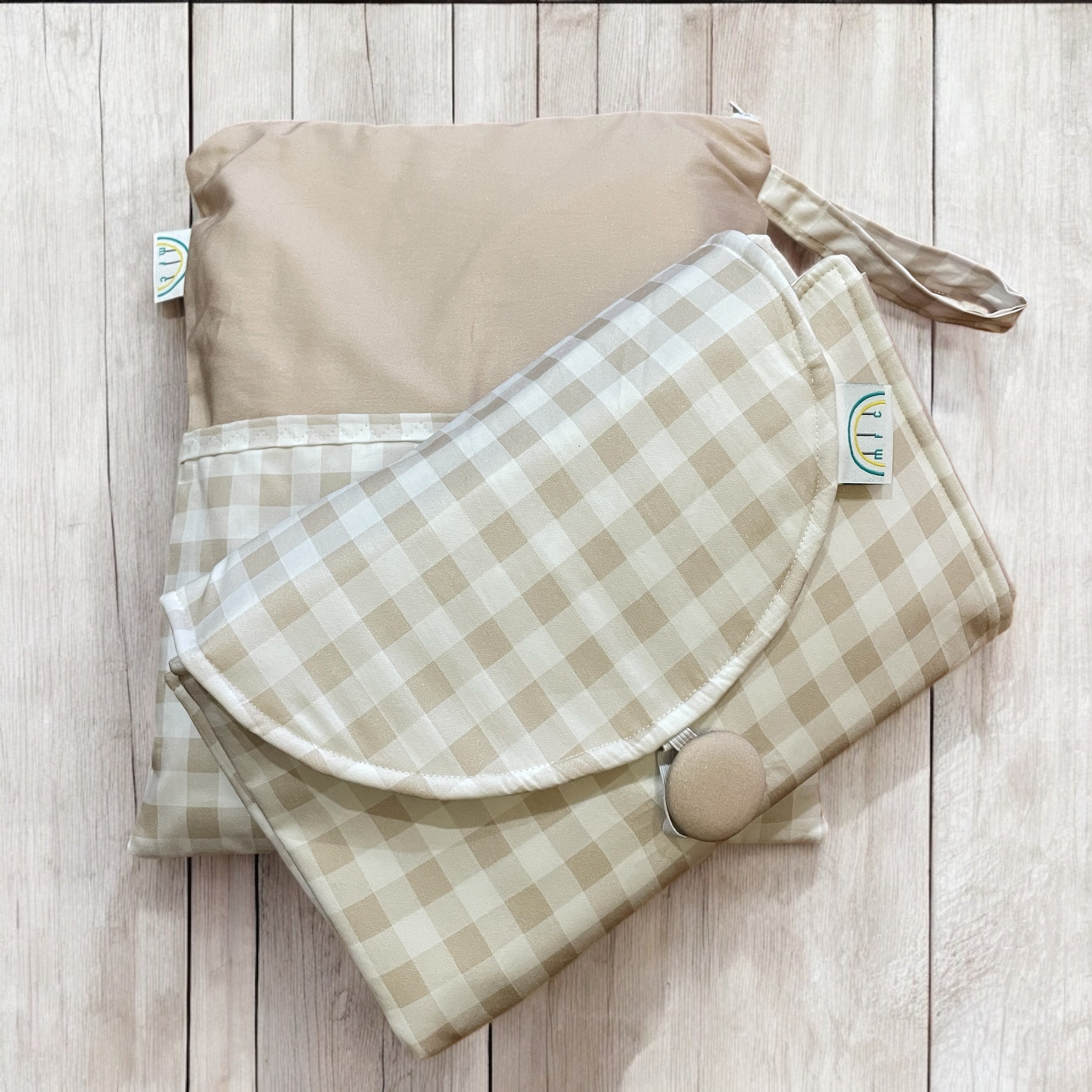 Beige Gingham Baby Change Mat