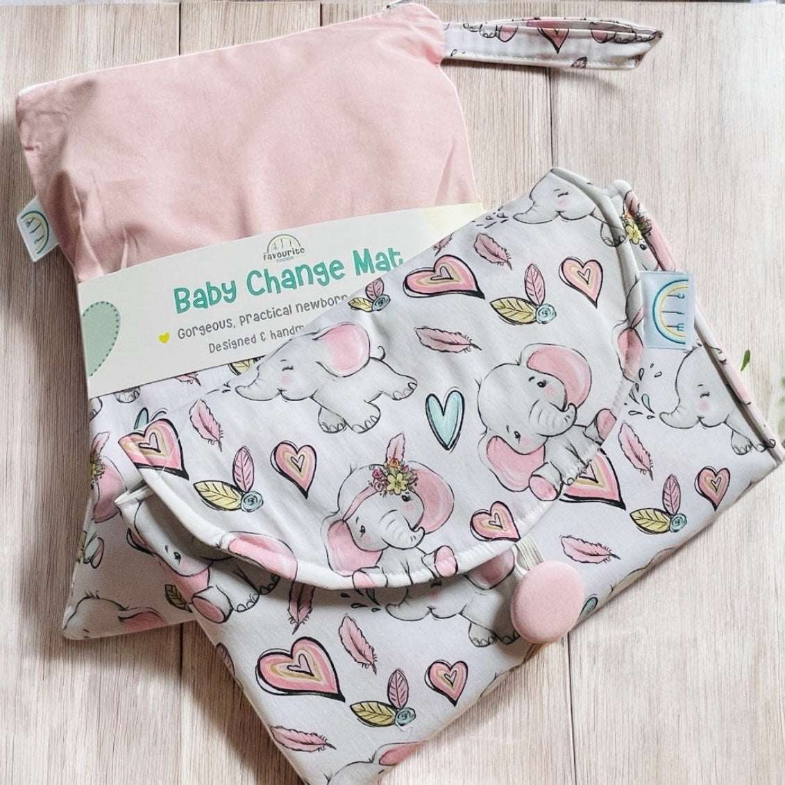 Pink Elephant Baby Change Mat