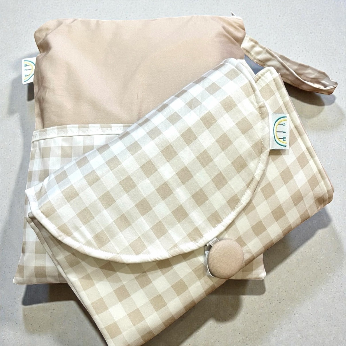 Beige Gingham Baby Change Mat