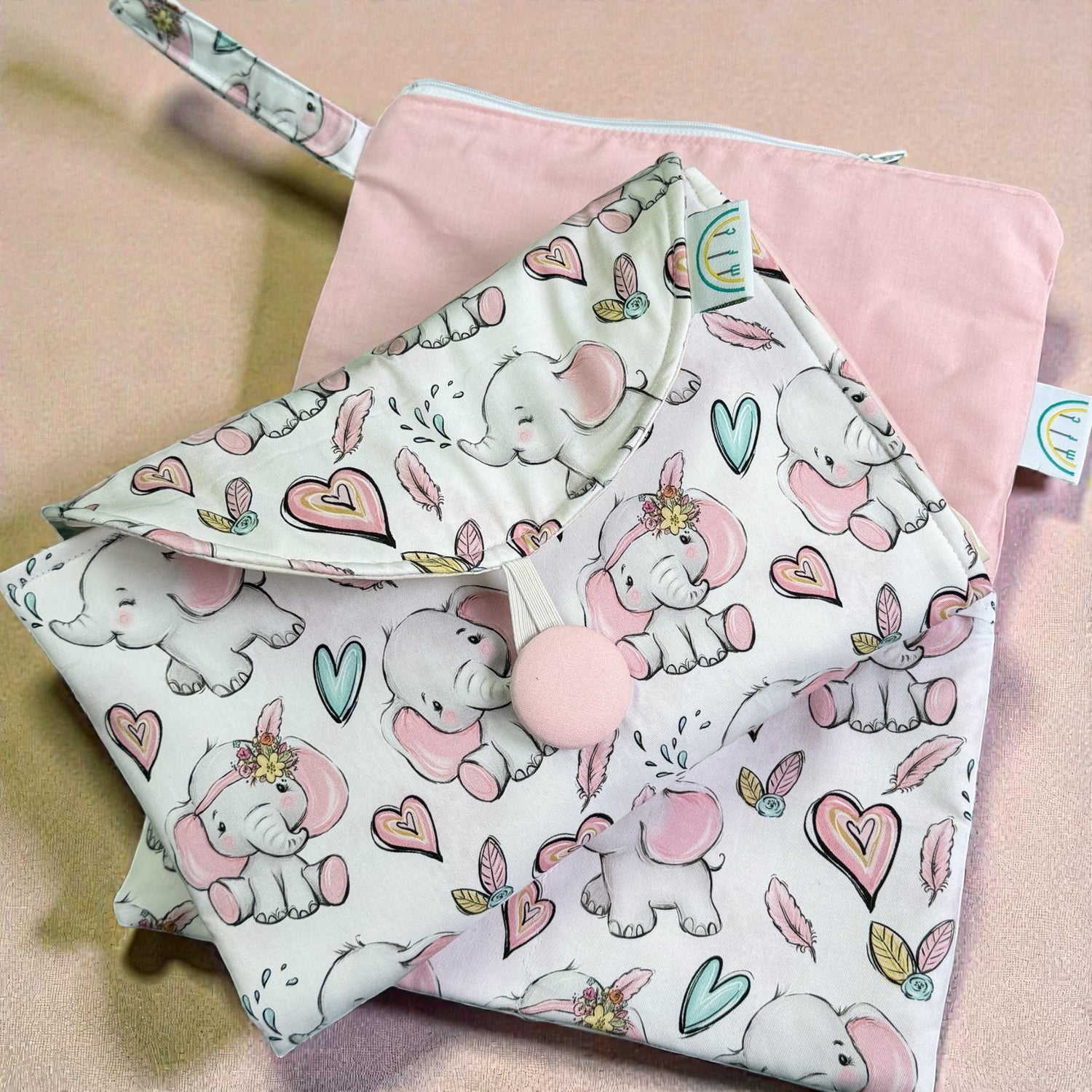 Pink Elephant Baby Change Mat