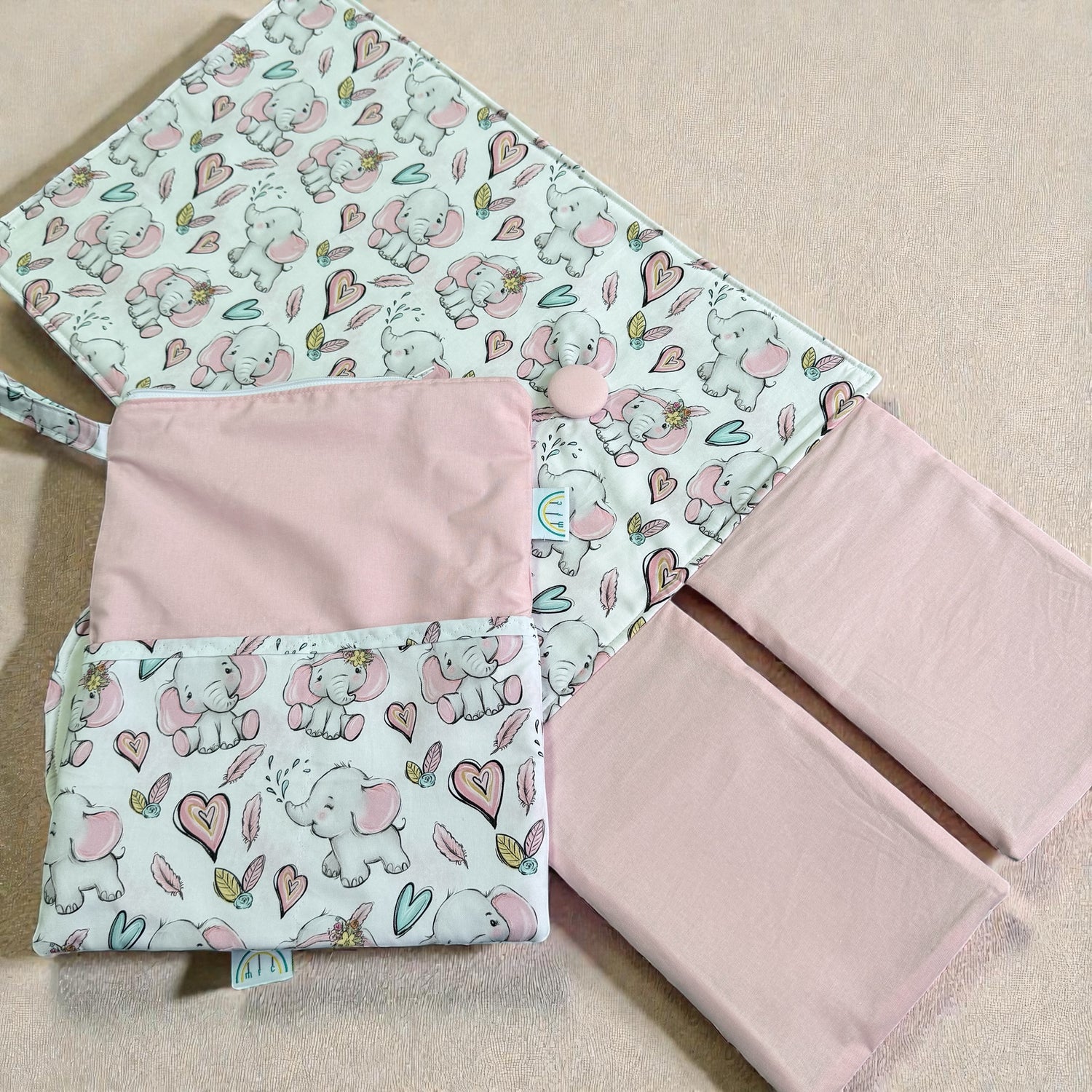 Pink Elephant Baby Change Mat