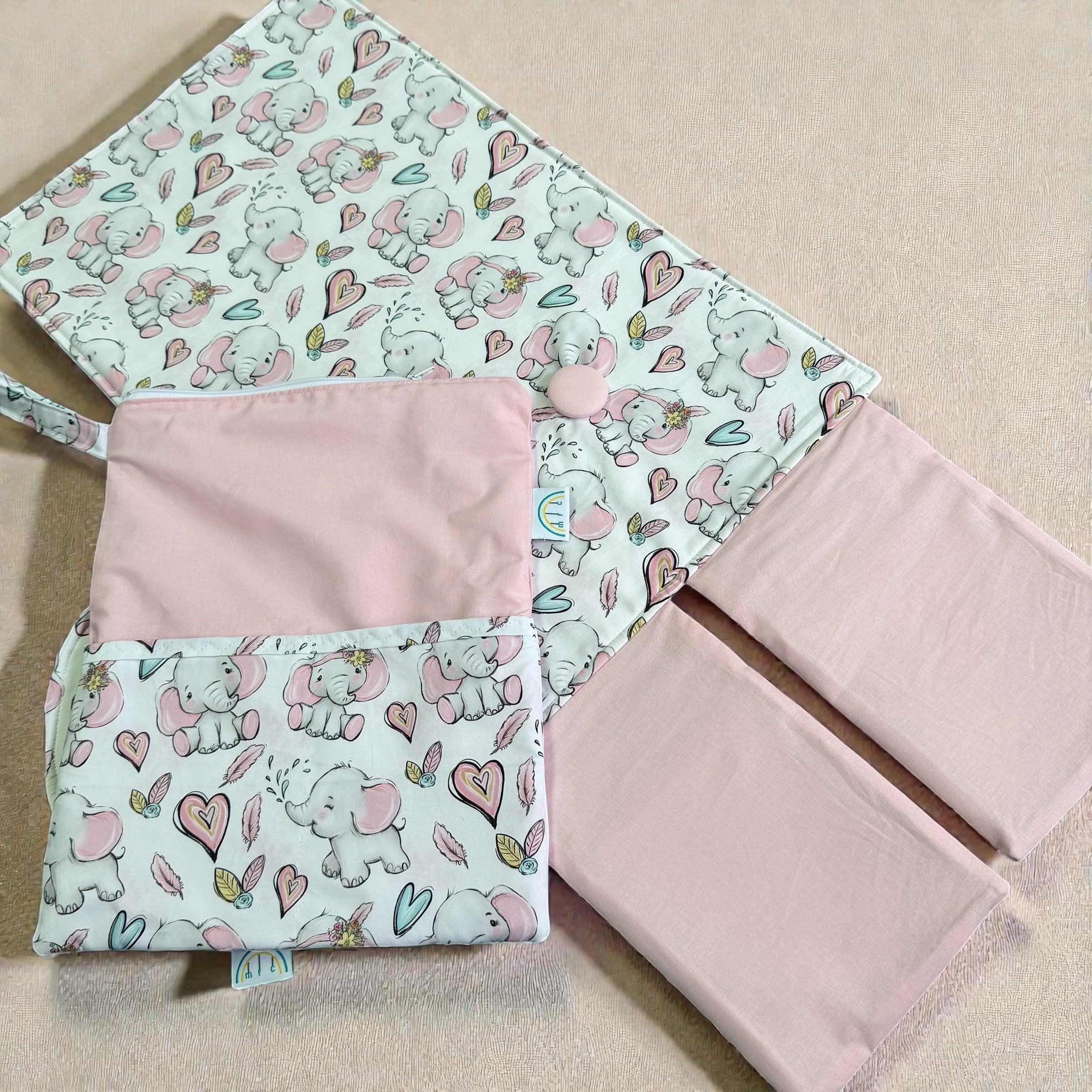 Pink Elephant Baby Change Mat