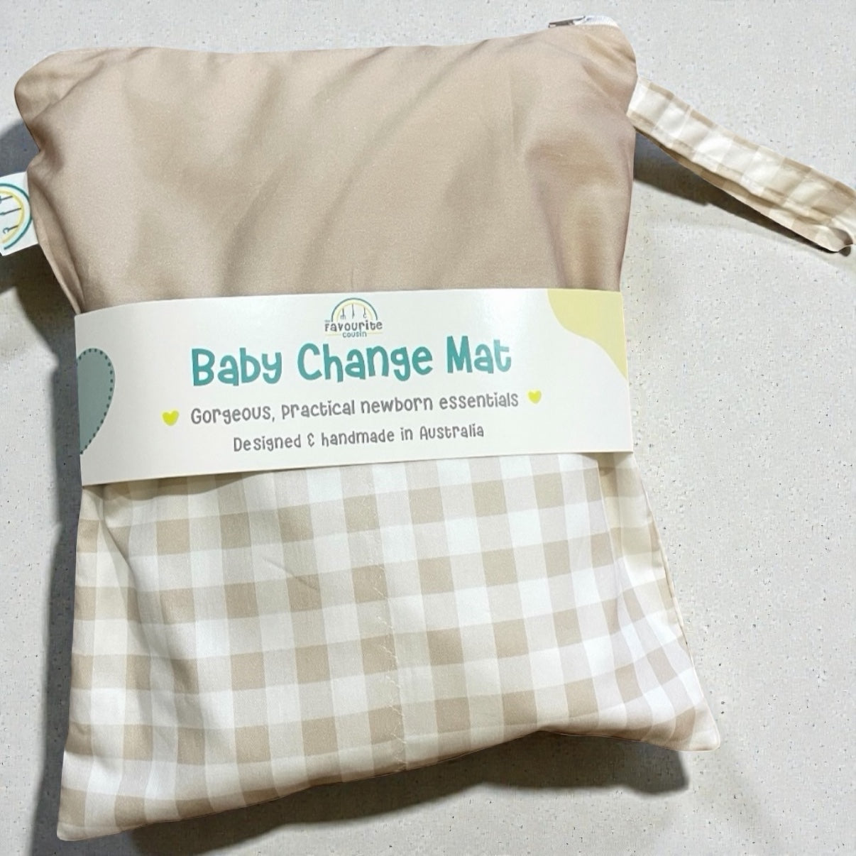 Beige Gingham Baby Change Mat