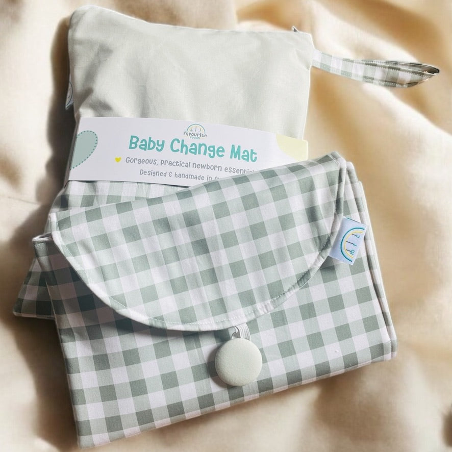 baby change mat sage gingham